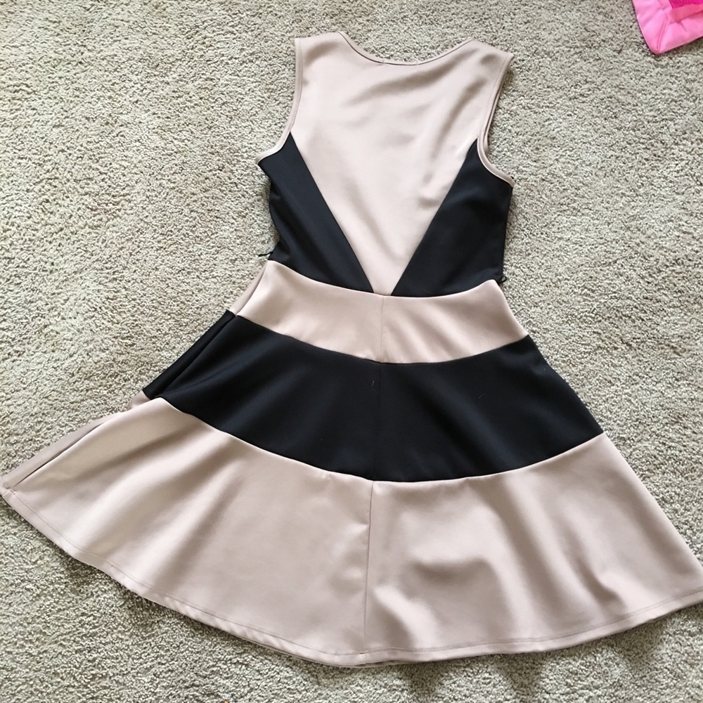 Beige and black skater skirt dress